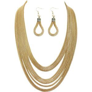 Gold Long Waterfall Multi Layer Bib Necklace 10 Layers Statement Jewelry for Wom